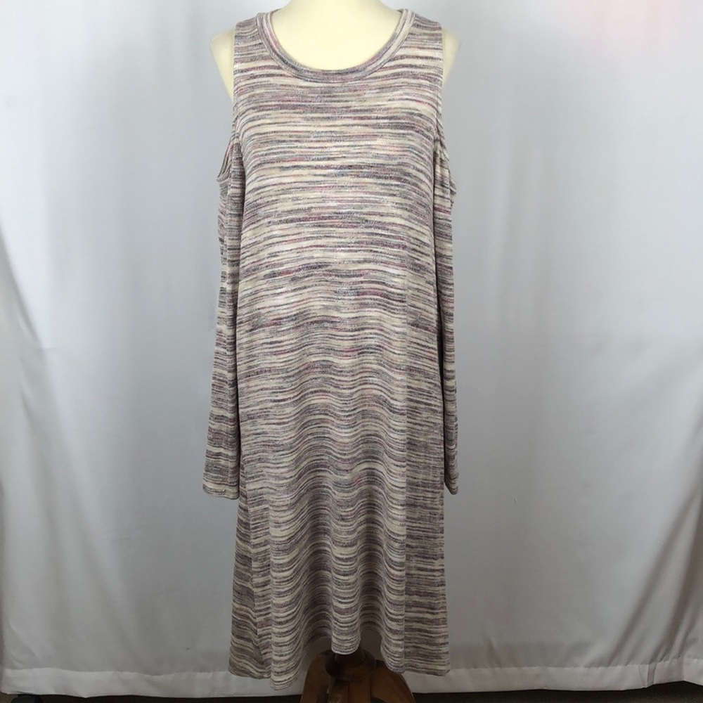 A.N.A. Neutral Cold Shoulder Soft Stretchy Knit A-Line Sweater Dress -Size Large
